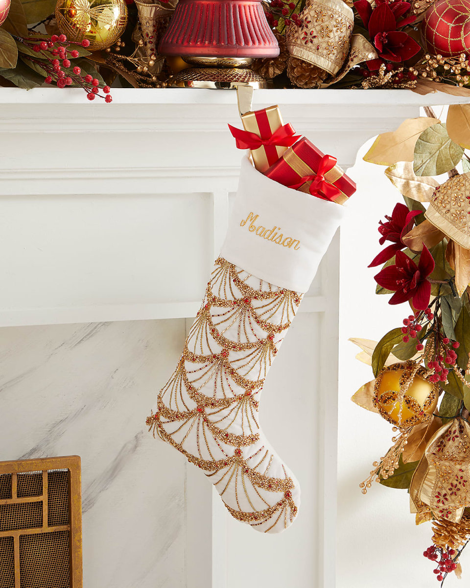 Personalized Beaded Fan Christmas Stocking